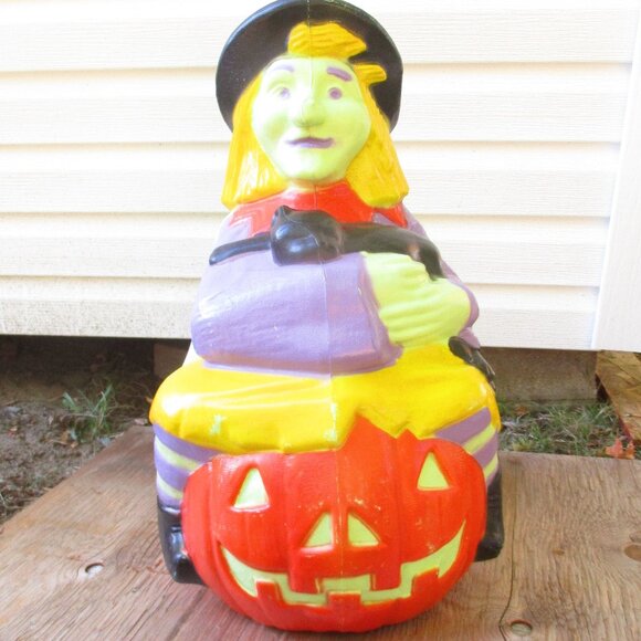 Vintage 1993 TPI 23" Witch Black Cat Pumpkin Halloween Blow Mold -Made in Canada - Picture 1 of 11
